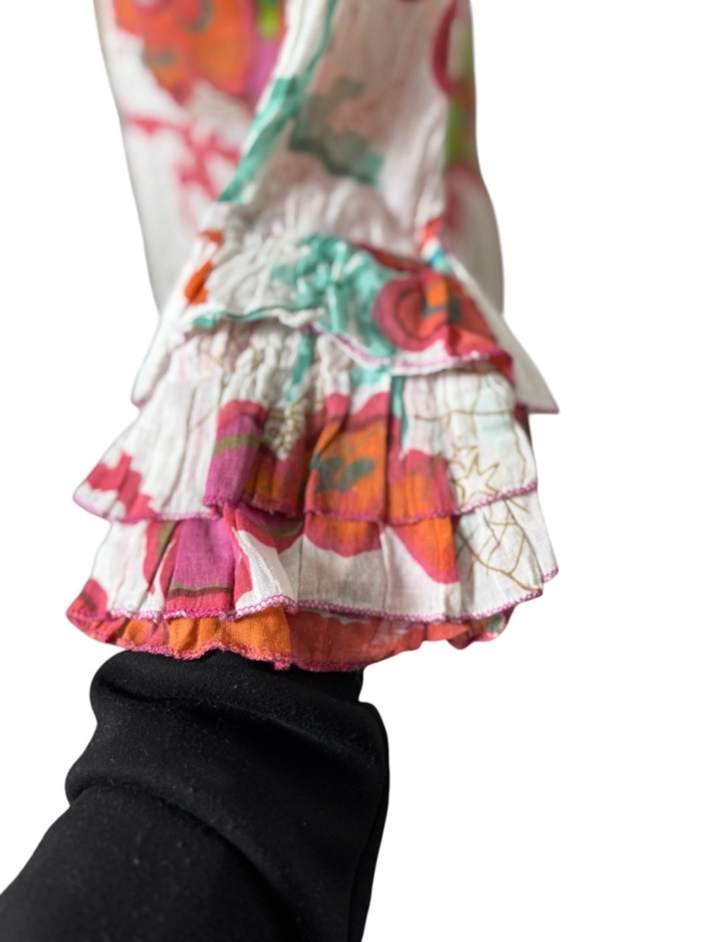Antica Sartoria Floral Boho Tunic Top Bell Sleeve Cotton White Small - Picture 3 of 12